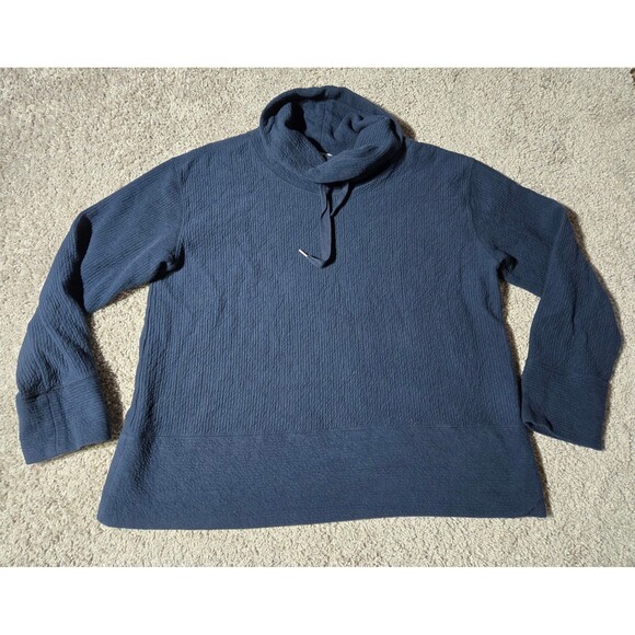 Women's Orvis Funnel Cowl Neck Textured Sweatshirt Navy Blue Size Large - Picture 1 of 6